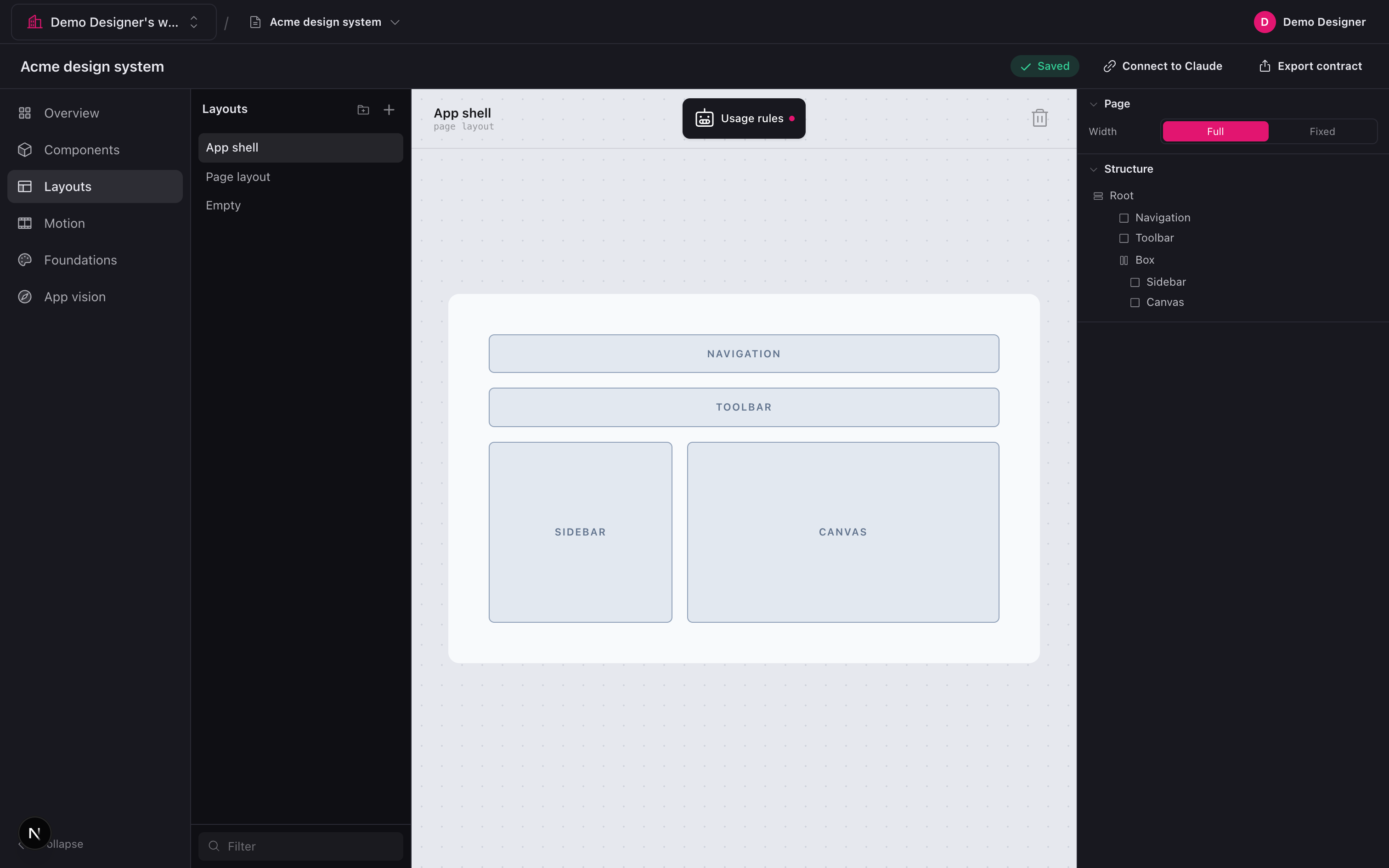 A structure-first layout: nested stacks and splits shown as a wireframe with a clean structure tree